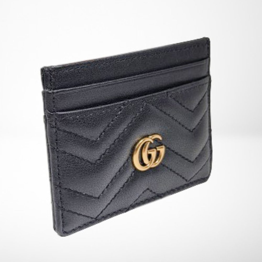 GUCCI NEW GG MARMONT BLACK QUILTED CARD HOLDER